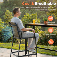 Outdoor Bar Stools with Textilene Seat, Set of 2