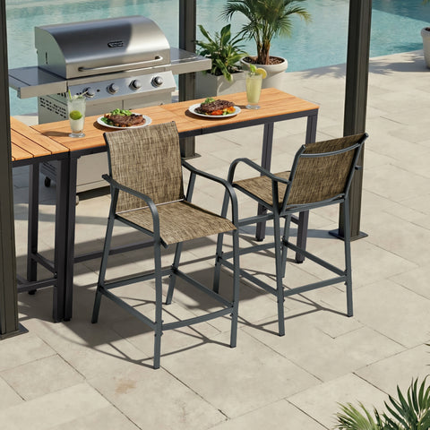 Pellebant Outdoor Bar Stools Set of 2 with Textilene Seat