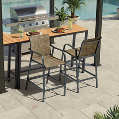 Outdoor Bar Stools with Textilene Seat, Set of 2