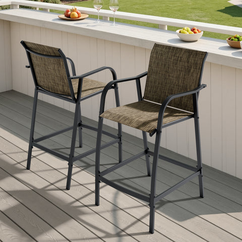Pellebant Outdoor Bar Stools Set of 2 with Textilene Seat