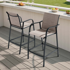 Outdoor Bar Stools with Textilene Seat, Set of 2