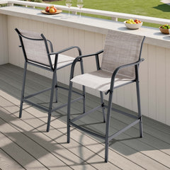 Outdoor Bar Stools with Textilene Seat, Set of 2