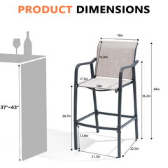 Outdoor Bar Stools with Textilene Seat, Set of 2