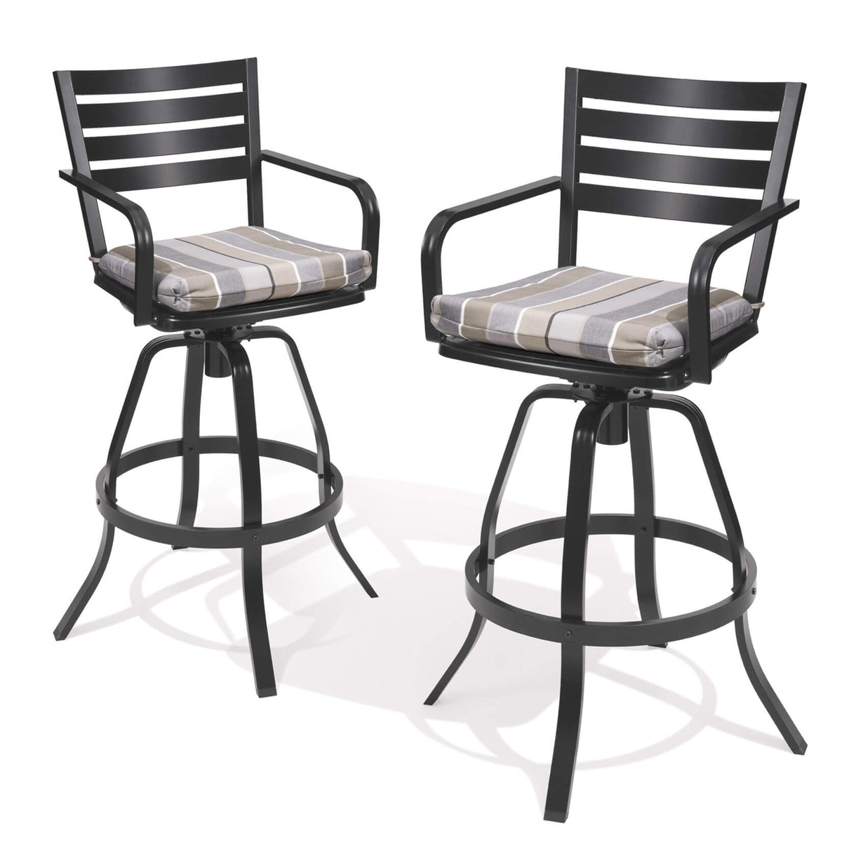 Aluminum Outdoor Swivel Bar Stools with Sunbrella Cushions, Set of 2