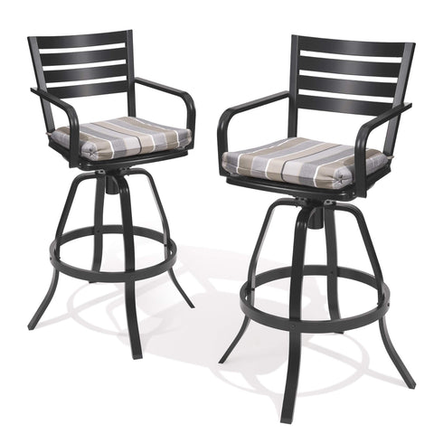 Aluminum Outdoor Swivel Bar Stools with Sunbrella Cushions, Set of 2