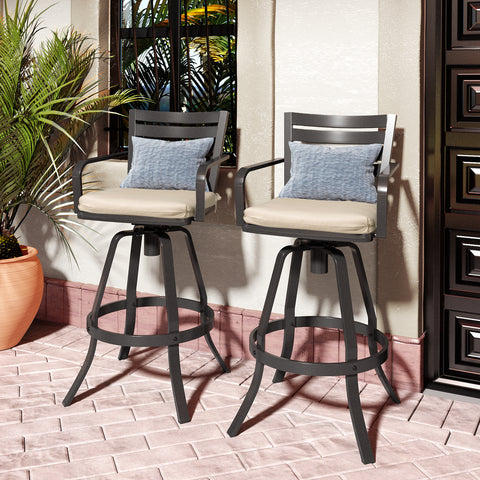 Pellebant Aluminum Swivel Outdoor Bar Stools Set of 2 with Sunbrella Cushions