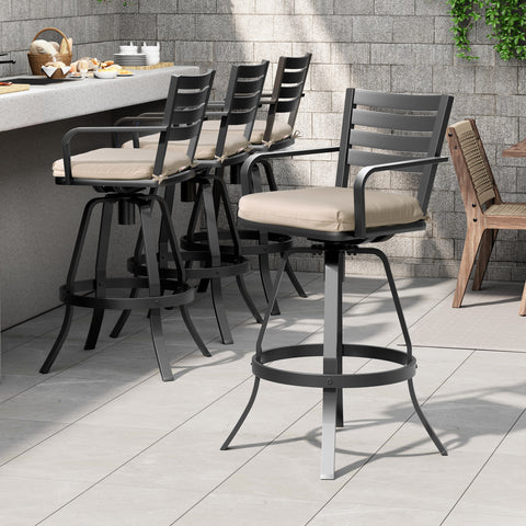 Pellebant Aluminum Swivel Outdoor Bar Stools Set of 2 with Sunbrella Cushions