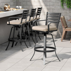 Aluminum Outdoor Swivel Bar Stools with Sunbrella Cushions, Set of 2