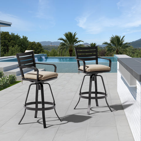 Pellebant Aluminum Swivel Outdoor Bar Stools Set of 2 with Sunbrella Cushions