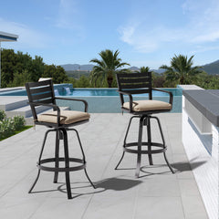 Aluminum Outdoor Swivel Bar Stools with Sunbrella Cushions, Set of 2