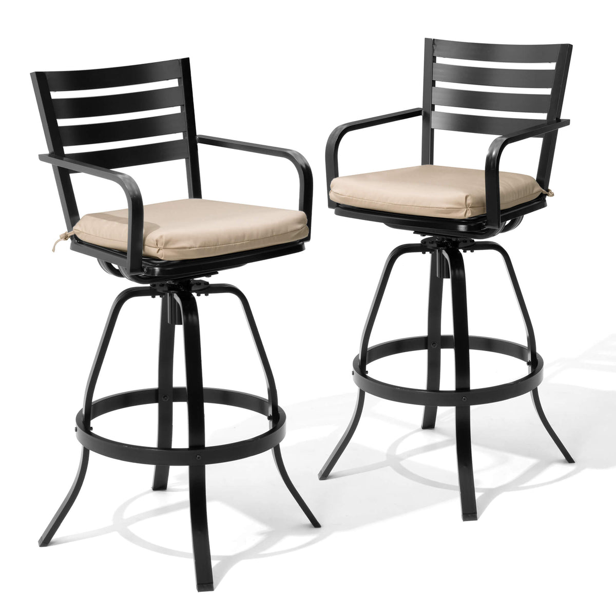Aluminum Outdoor Swivel Bar Stools with Sunbrella Cushions, Set of 2