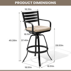 Aluminum Outdoor Swivel Bar Stools with Sunbrella Cushions, Set of 2