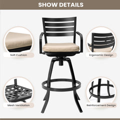 Aluminum Outdoor Swivel Bar Stools with Sunbrella Cushions, Set of 2