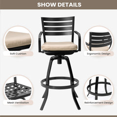 Aluminum Outdoor Swivel Bar Stools with Sunbrella Cushions, Set of 2