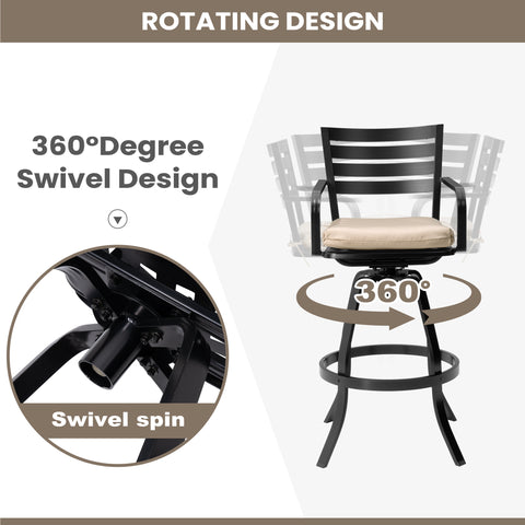 Pellebant Aluminum Swivel Outdoor Bar Stools Set of 2 with Sunbrella Cushions