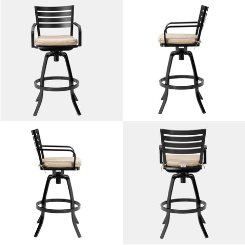 Pellebant Aluminum Swivel Outdoor Bar Stools Set of 2 with Sunbrella Cushions
