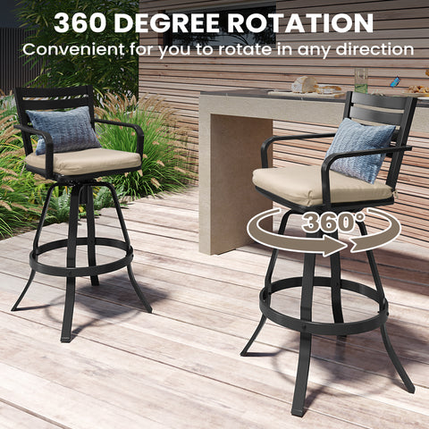 Pellebant Aluminum Swivel Outdoor Bar Stools Set of 2 with Sunbrella Cushions