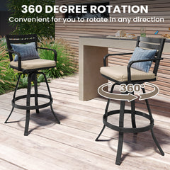 Aluminum Outdoor Swivel Bar Stools with Sunbrella Cushions, Set of 2