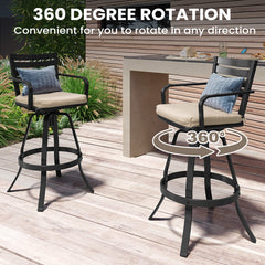 Aluminum Outdoor Swivel Bar Stools with Sunbrella Cushions, Set of 2