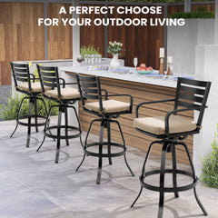 Aluminum Outdoor Swivel Bar Stools with Sunbrella Cushions, Set of 2