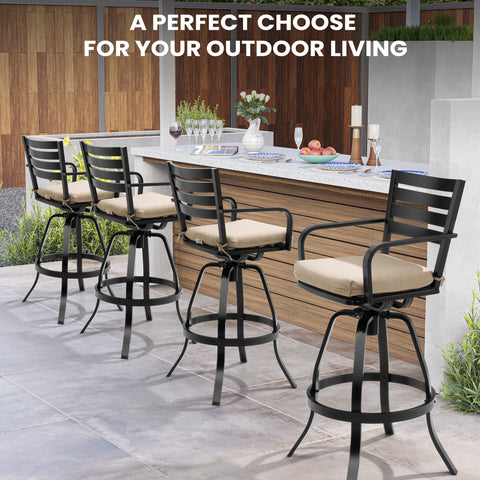 Pellebant Aluminum Swivel Outdoor Bar Stools Set of 2 with Sunbrella Cushions