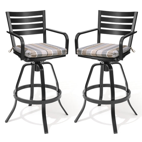 Pellebant Aluminum Swivel Outdoor Bar Stools Set of 2 with Sunbrella Cushions