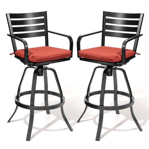 Pellebant Aluminum Swivel Outdoor Bar Stools Set of 2 with Sunbrella Cushions