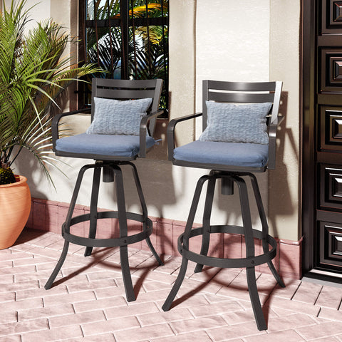 Aluminum Outdoor Swivel Bar Stools with Sunbrella Cushions, Set of 2