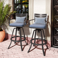 Aluminum Outdoor Swivel Bar Stools with Sunbrella Cushions, Set of 2