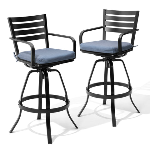 Pellebant Aluminum Swivel Outdoor Bar Stools Set of 2 with Sunbrella Cushions