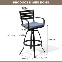 Aluminum Outdoor Swivel Bar Stools with Sunbrella Cushions, Set of 2