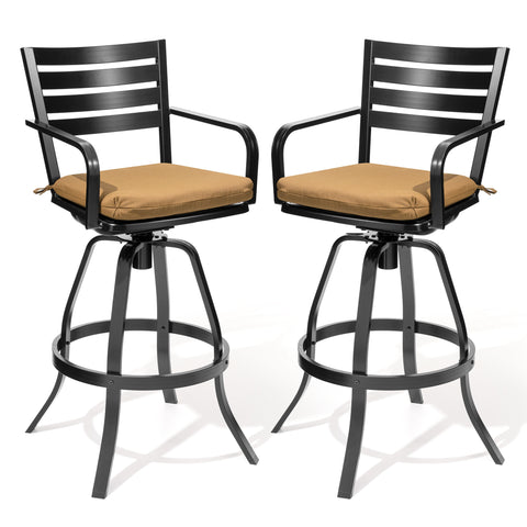 Pellebant Aluminum Swivel Outdoor Bar Stools Set of 2 with Sunbrella Cushions