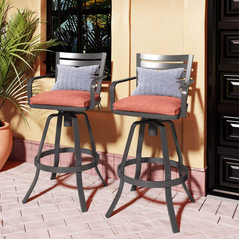 Aluminum Outdoor Swivel Bar Stools with Sunbrella Cushions, Set of 2