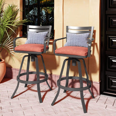 Aluminum Outdoor Swivel Bar Stools with Sunbrella Cushions, Set of 2