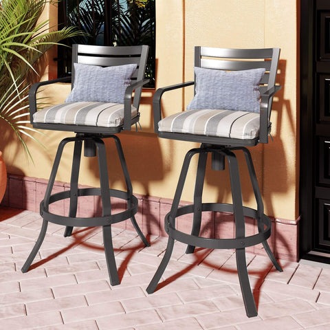 Aluminum Outdoor Swivel Bar Stools with Sunbrella Cushions, Set of 2