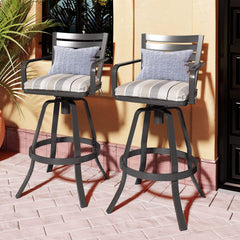 Aluminum Outdoor Swivel Bar Stools with Sunbrella Cushions, Set of 2