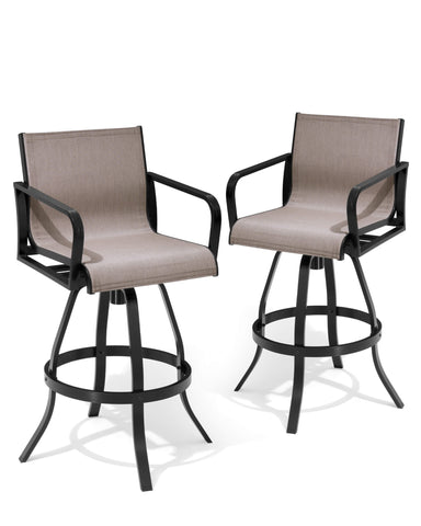 Aluminum Outdoor Swivel Bar Stools with Textilene Fabric, Set of 2