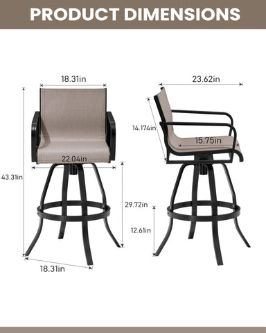 Aluminum Outdoor Swivel Bar Stools with Textilene Fabric, Set of 2
