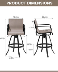 Aluminum Outdoor Swivel Bar Stools with Textilene Fabric, Set of 2
