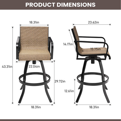 Aluminum Outdoor Swivel Bar Stools with Textilene Fabric, Set of 2