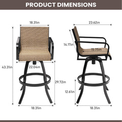 Aluminum Outdoor Swivel Bar Stools with Textilene Fabric, Set of 2
