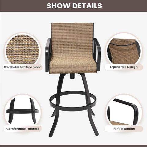 Aluminum Outdoor Swivel Bar Stools with Textilene Fabric, Set of 2