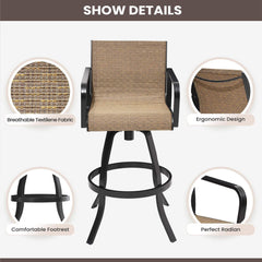 Aluminum Outdoor Swivel Bar Stools with Textilene Fabric, Set of 2