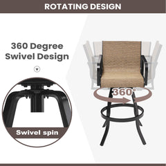 Aluminum Outdoor Swivel Bar Stools with Textilene Fabric, Set of 2
