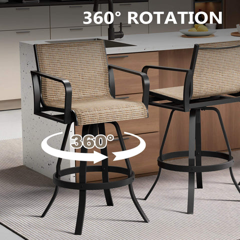 Aluminum Outdoor Swivel Bar Stools with Textilene Fabric, Set of 2
