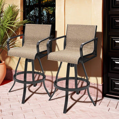 Aluminum Outdoor Swivel Bar Stools with Textilene Fabric, Set of 2