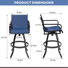Aluminum Outdoor Swivel Bar Stools with Textilene Fabric, Set of 2