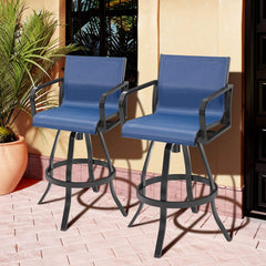 Aluminum Outdoor Swivel Bar Stools with Textilene Fabric, Set of 2