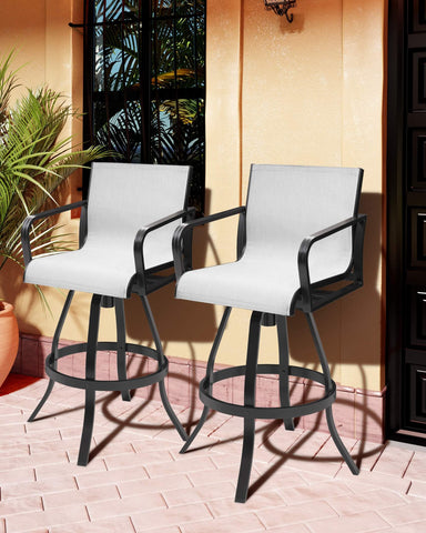 Aluminum Outdoor Swivel Bar Stools with Textilene Fabric, Set of 2