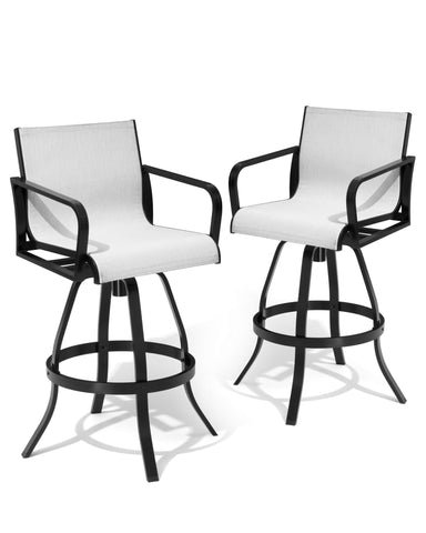 Aluminum Outdoor Swivel Bar Stools with Textilene Fabric, Set of 2